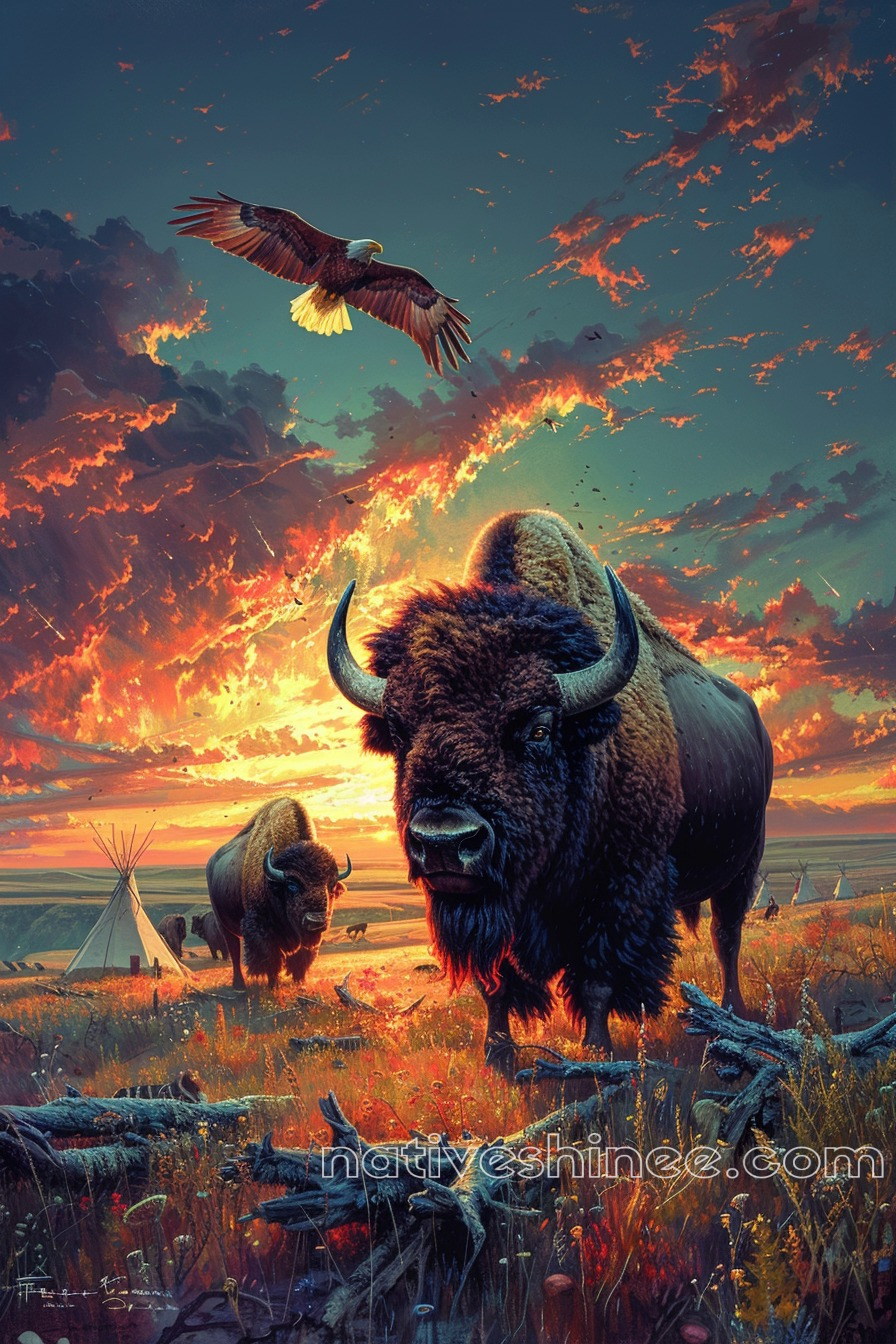 Bison and Eagle: Spirits of the Land Native American Bison Canvas