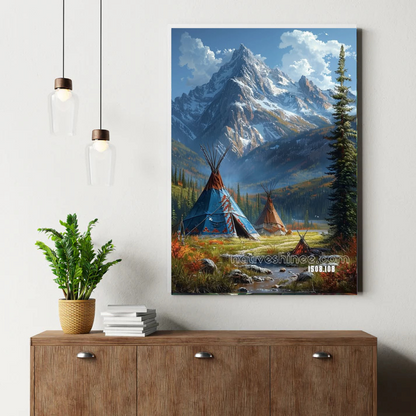 Tipis Beneath the Mountain Peaks Canvas