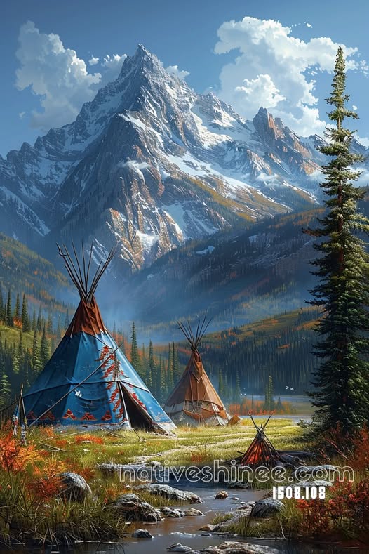 Tipis Beneath the Mountain Peaks Canvas