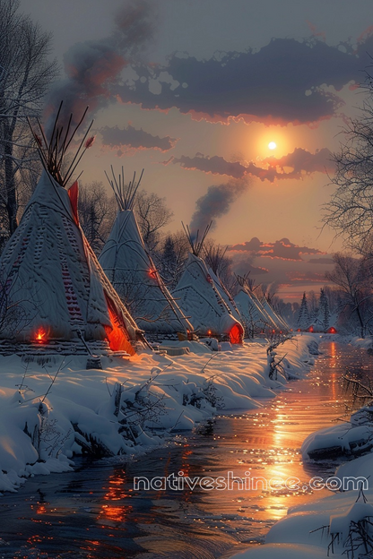 Winter Fires Warm the Frozen Land Native American Canvas