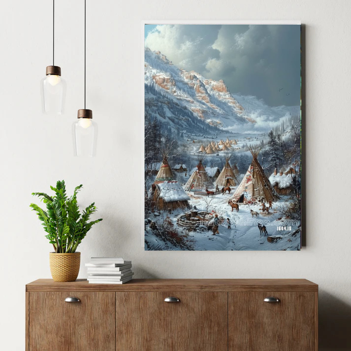 Winter Camp Beneath the Sacred Peaks Canvas