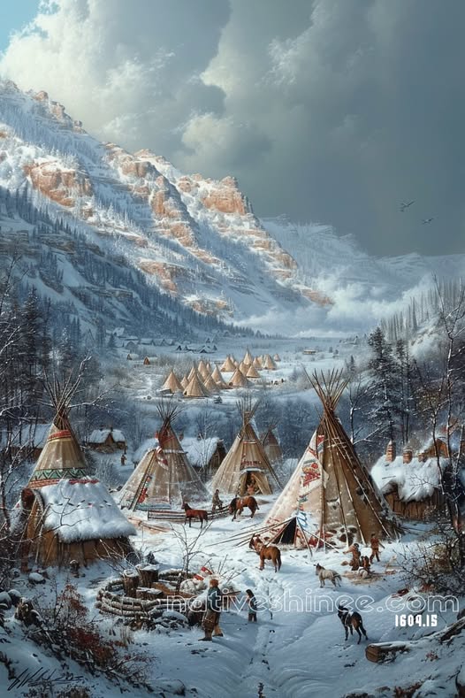 Winter Camp Beneath the Sacred Peaks Canvas
