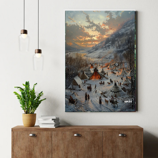 Sunset Over the Snowbound Village Canvas