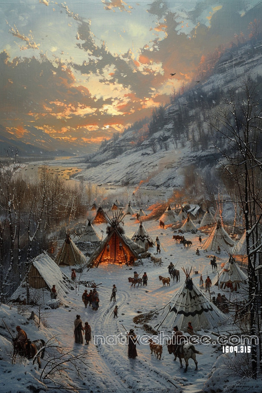 Sunset Over the Snowbound Village Canvas