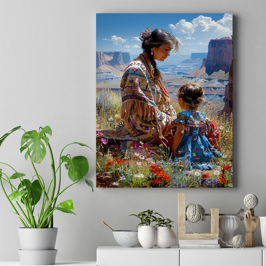 Cherishing Moments Among the Wildflowers Native American Canvas