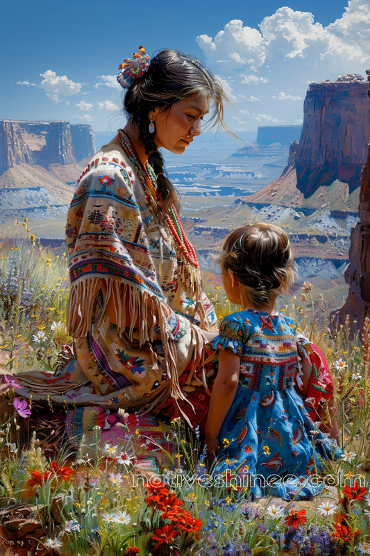 Cherishing Moments Among the Wildflowers Native American Canvas