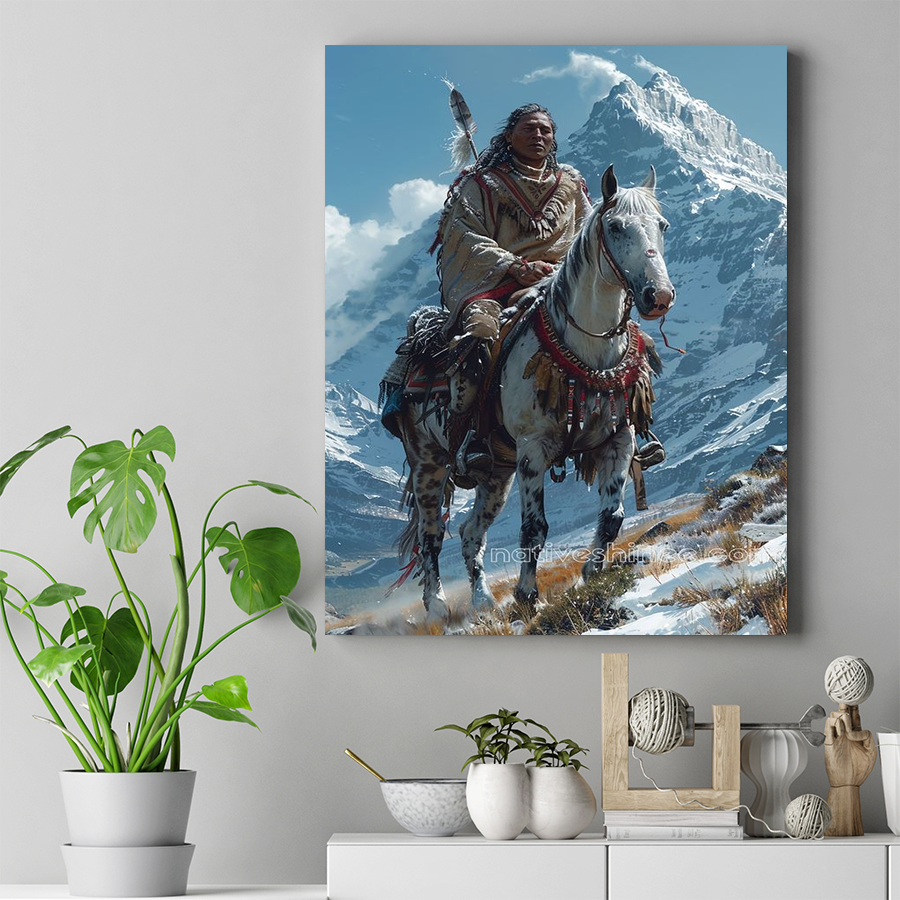 Warrior's Journey through the Mountains Native American Canvas