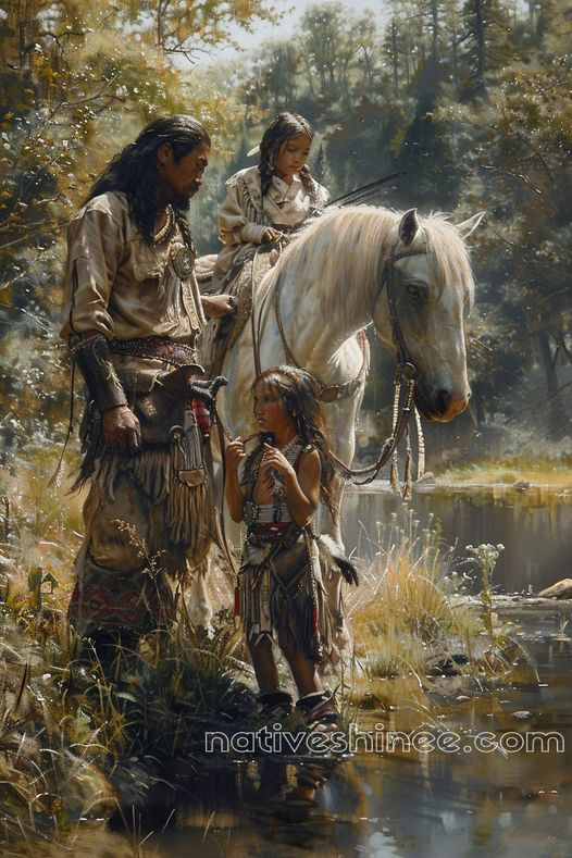 Family Bond by the River Native American Canvas