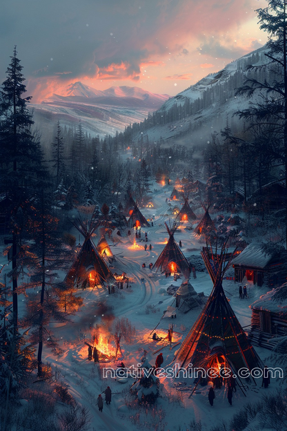 Warmth of Community Fires Native American Canvas