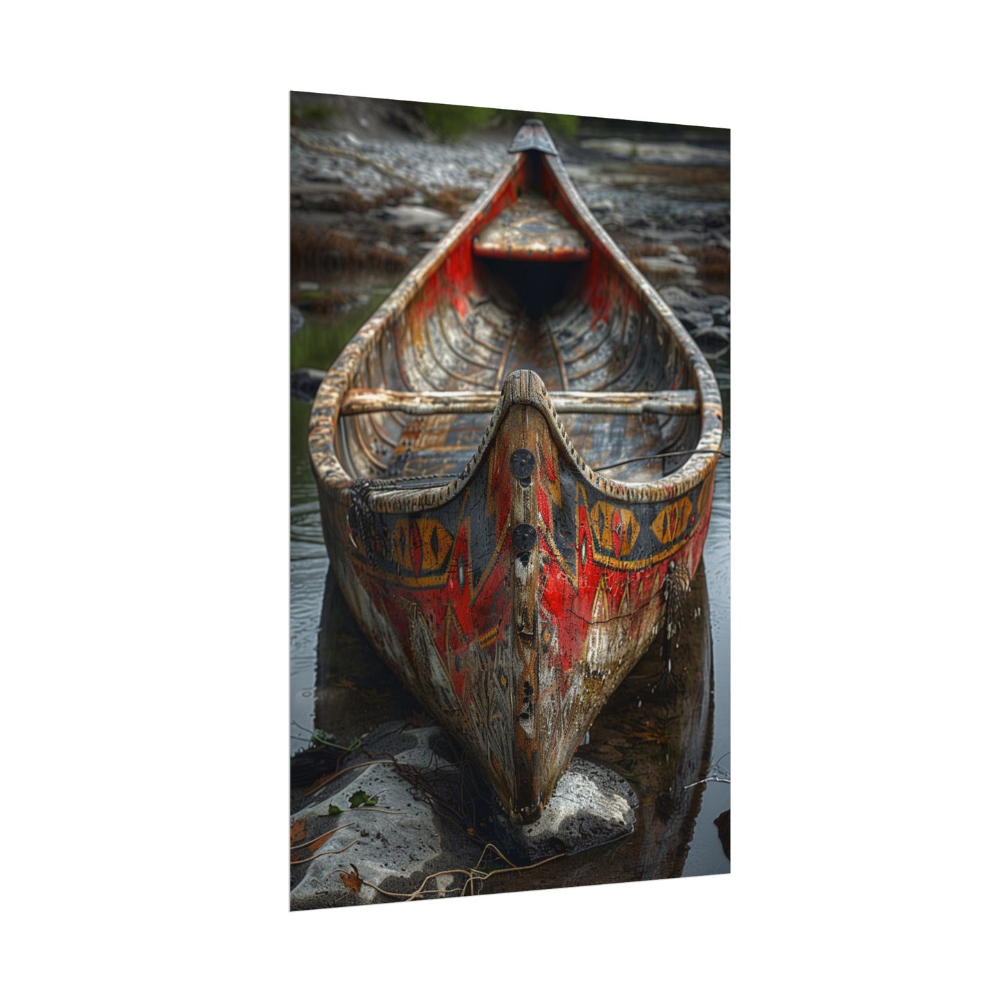 Canoe Wall Art Poster — Vintage Hand-Painted Wooden Canoe Photography (Rolled Poster)