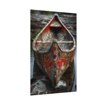 Canoe Wall Art Poster — Vintage Hand-Painted Wooden Canoe Photography (Rolled Poster)