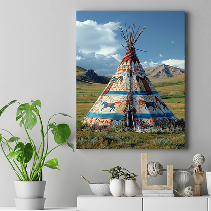 Colorful Teepee in the Plains Native American Canvas