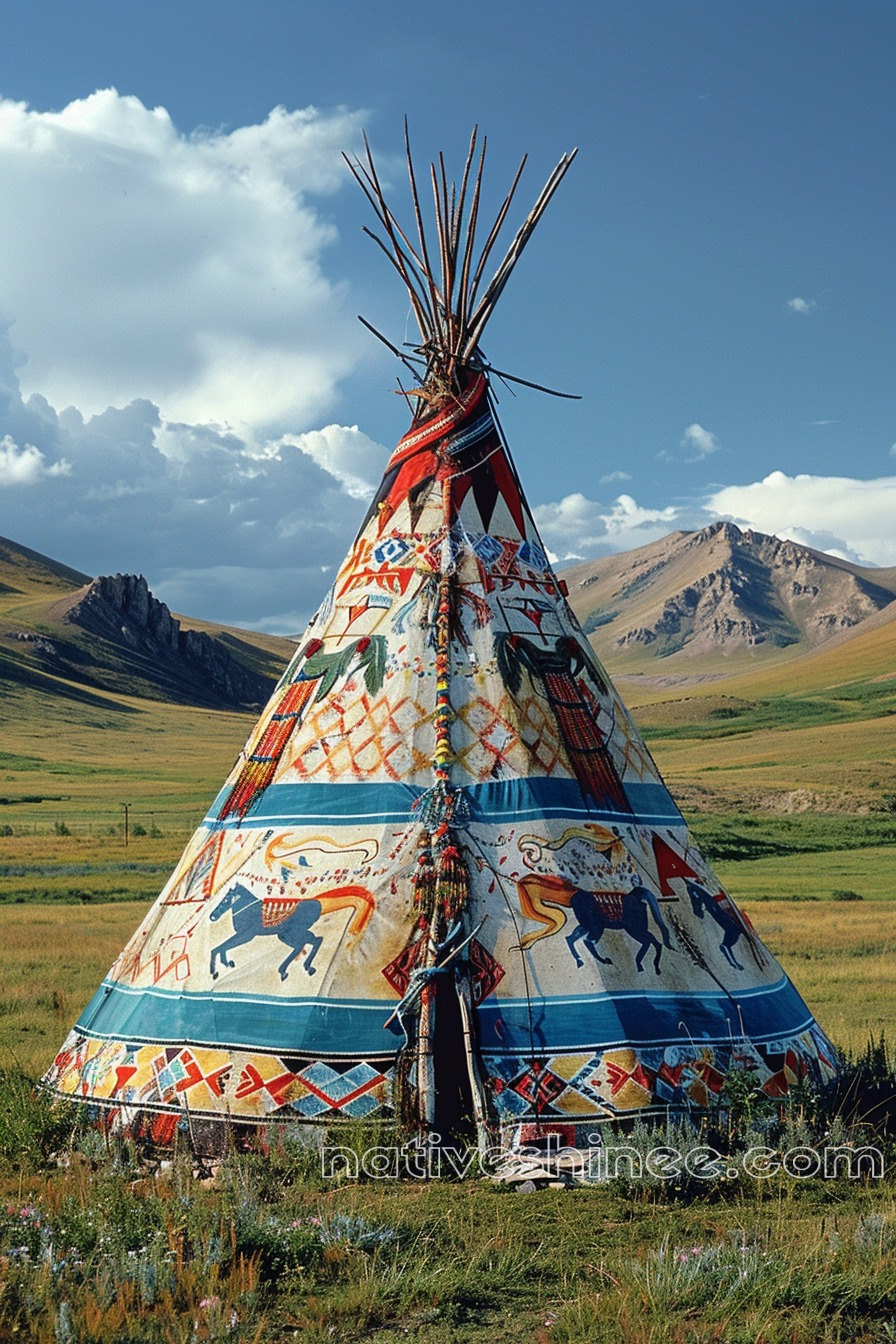 Colorful Teepee in the Plains Native American Canvas