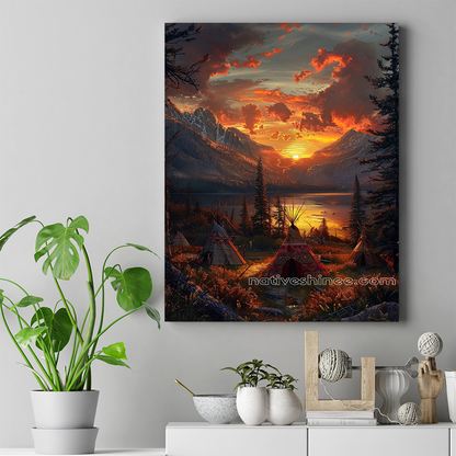 Golden Hour Over the Teepees Native American Canvas