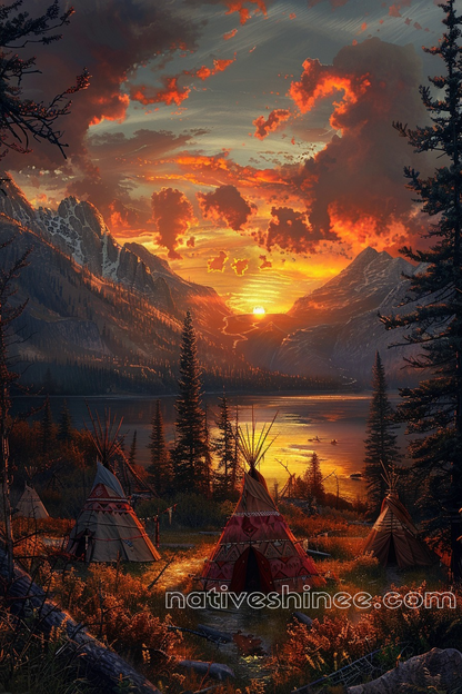 Golden Hour Over the Teepees Native American Canvas