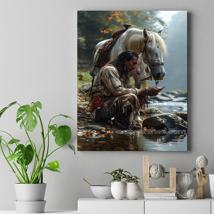 Quiet Moment for Warrior and Horse Native American Horse Canvas