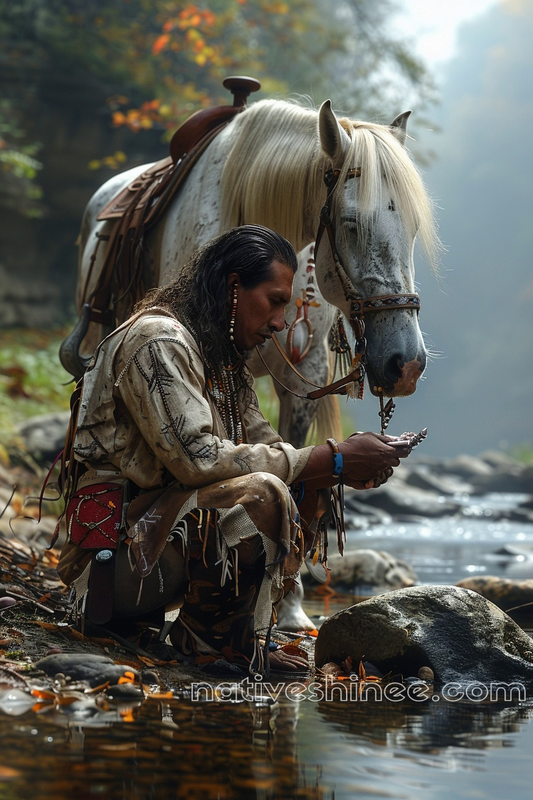 Quiet Moment for Warrior and Horse Native American Horse Canvas