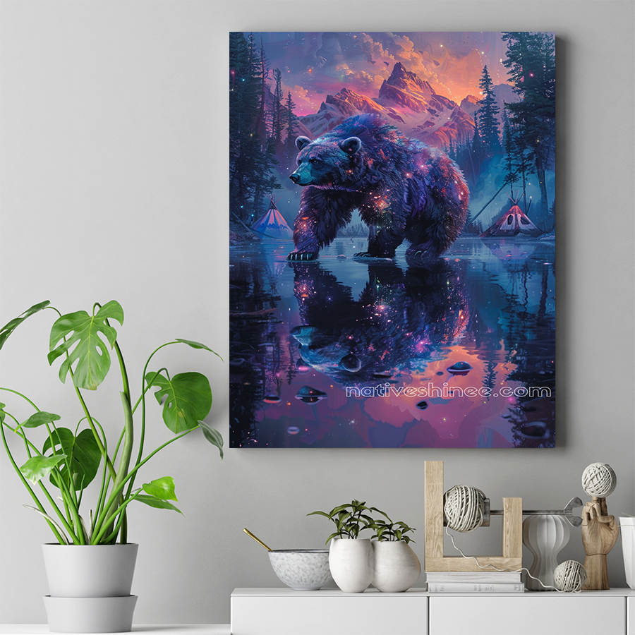 Starry Bear in a Magical Forest Native American Canvas