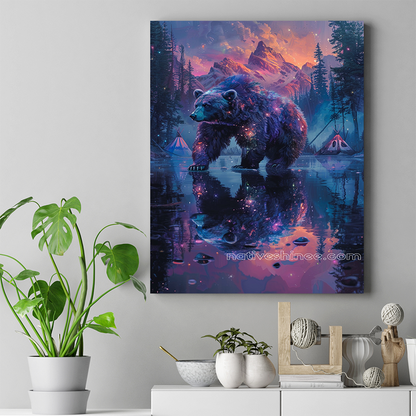 Starry Bear in a Magical Forest Native American Canvas