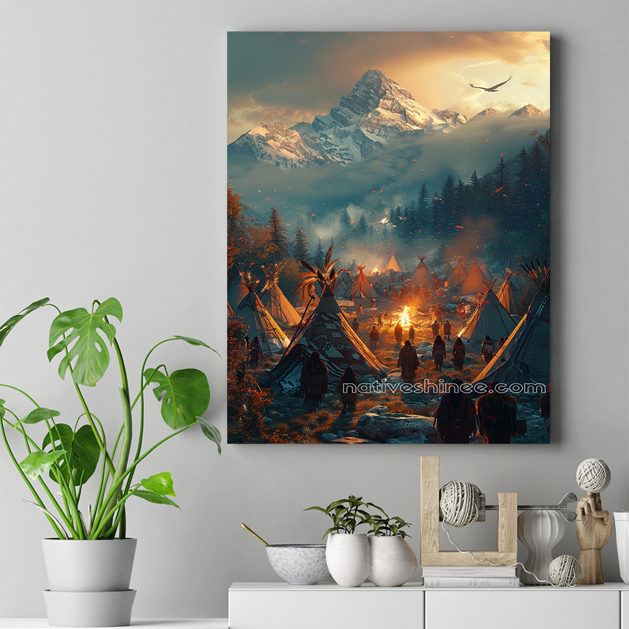 Evening Fires in the Valley Native American Canvas