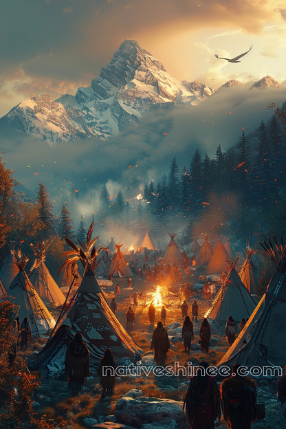 Evening Fires in the Valley Native American Canvas