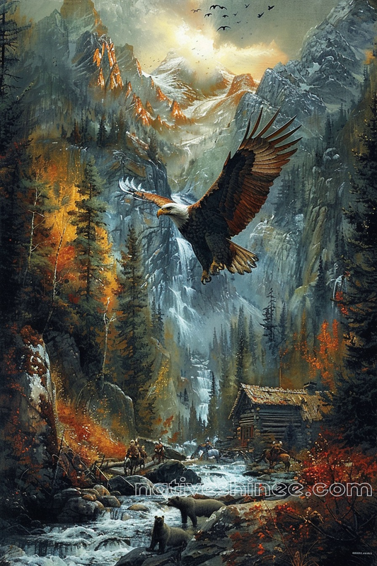 Eagle's Flight Over the Valley Native American Canvas