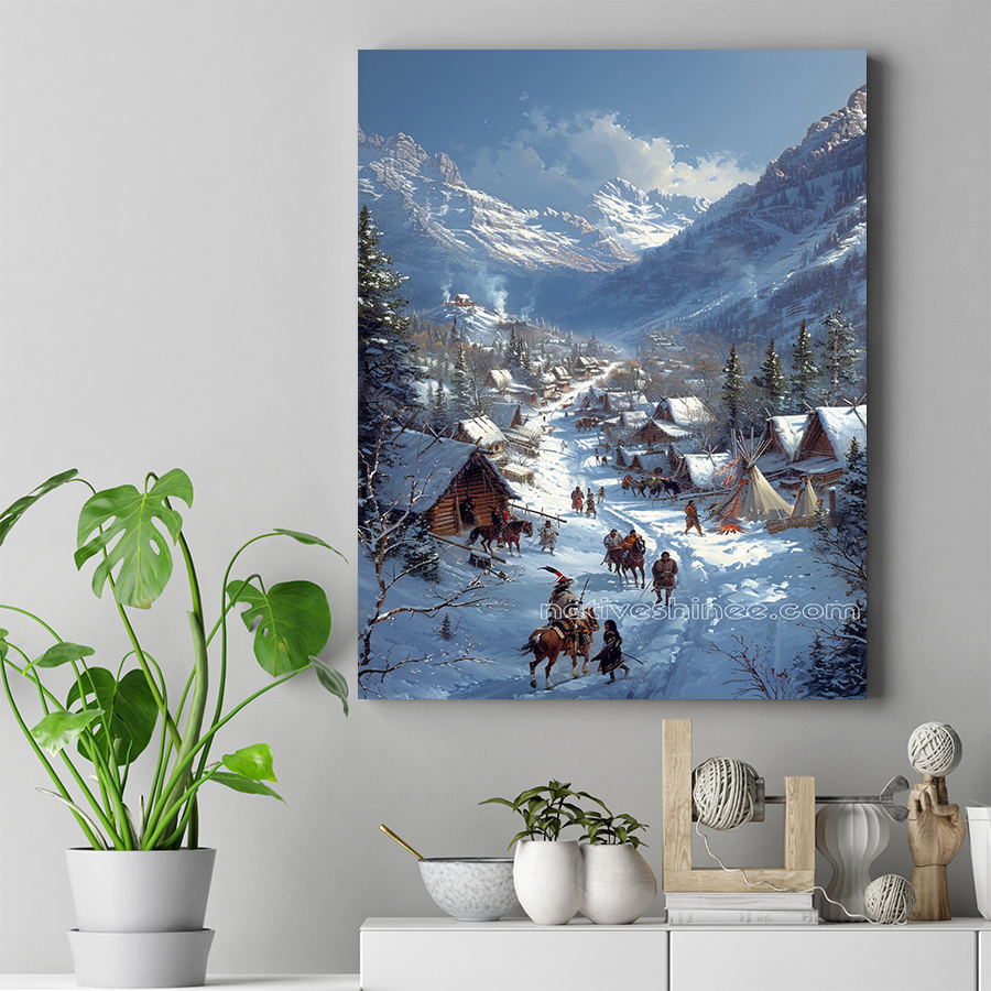 Life in the Snow-Covered Valley Native American Canvas