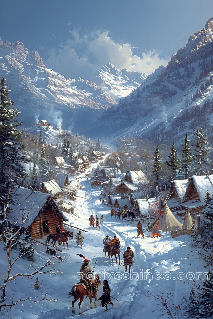 Life in the Snow-Covered Valley Native American Canvas