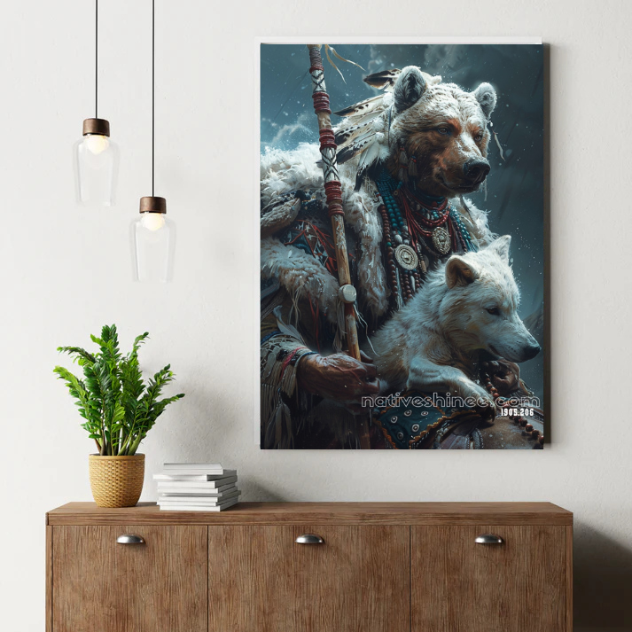 Bear Spirit Sentinel and Wolf Companion Canvas – NativeShinee