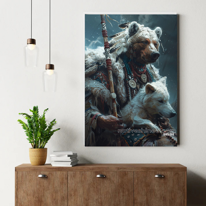 Bear Spirit Sentinel and Wolf Companion Canvas