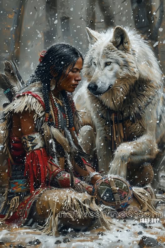 Winter Spirit and Wolf Bond Canvas