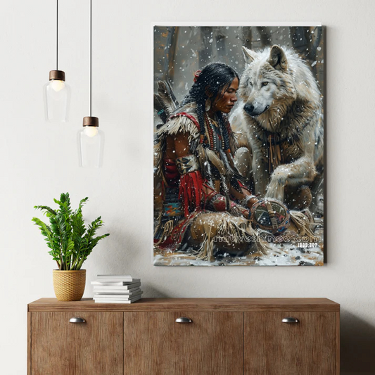 Winter Spirit and Wolf Bond Canvas