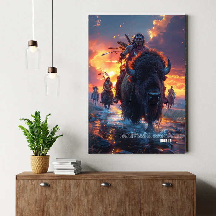 Sunset Buffalo Charge Canvas