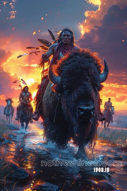 Sunset Buffalo Charge Canvas