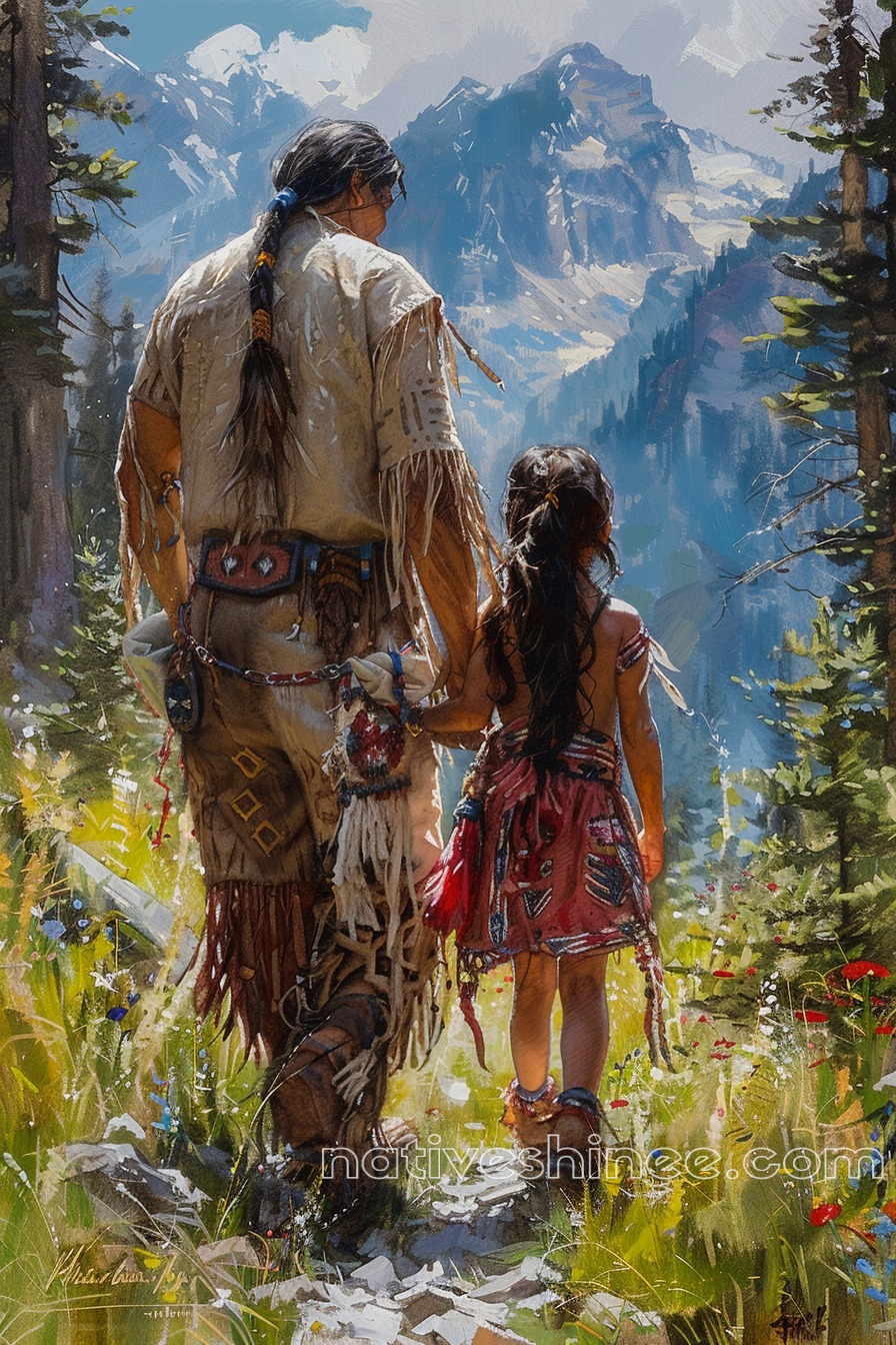 Father and Daughter, Journey into Tradition Native American Canvas