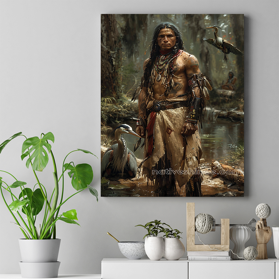 Spirit of the Wild: Warrior and Bird Native American Canvas