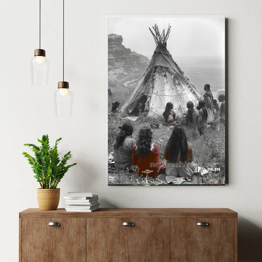 Gathering by the Tepee Canvas