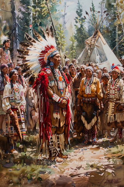 The Chief’s Command: A Moment of Reverence Native American Canvas