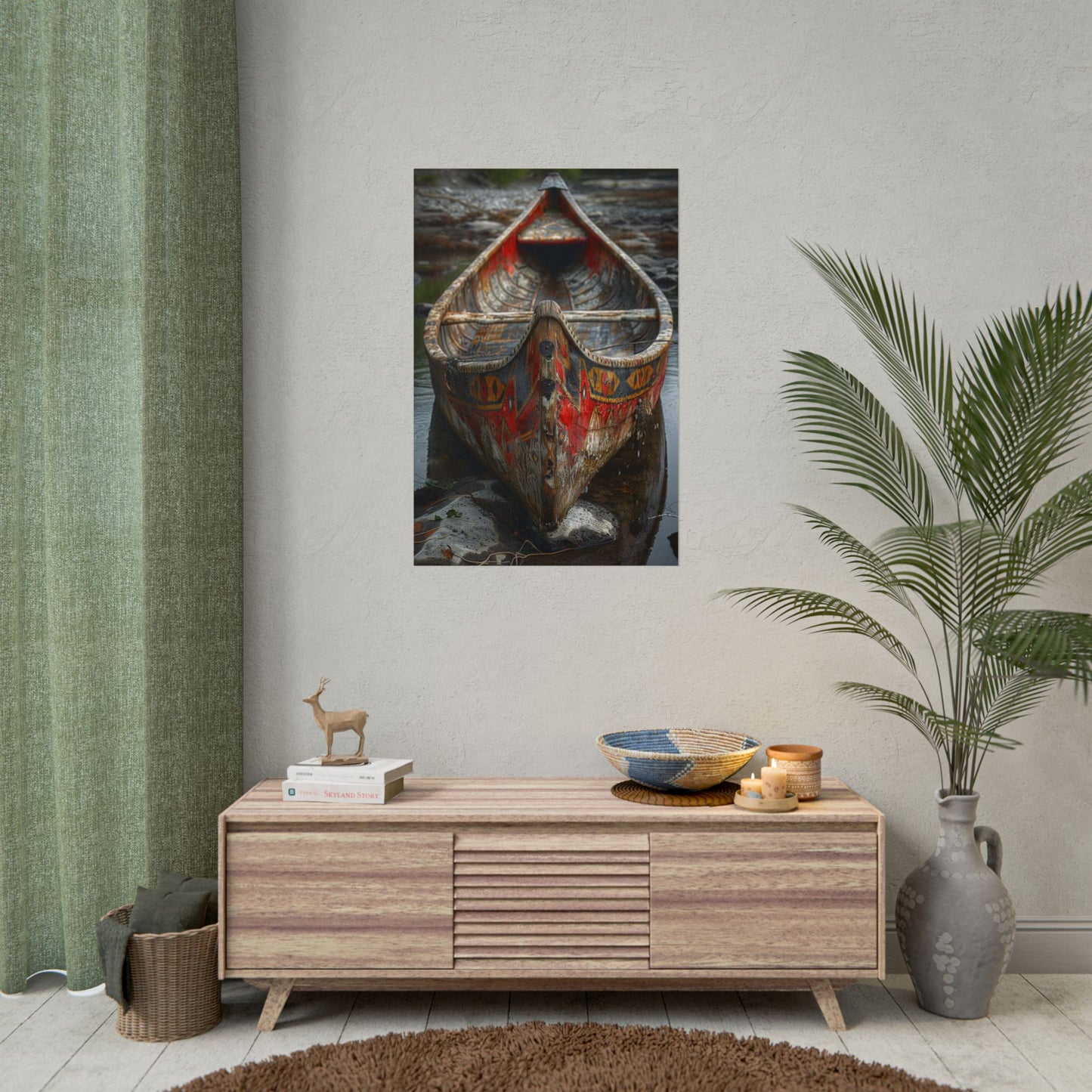 Canoe Wall Art Poster — Vintage Hand-Painted Wooden Canoe Photography (Rolled Poster)