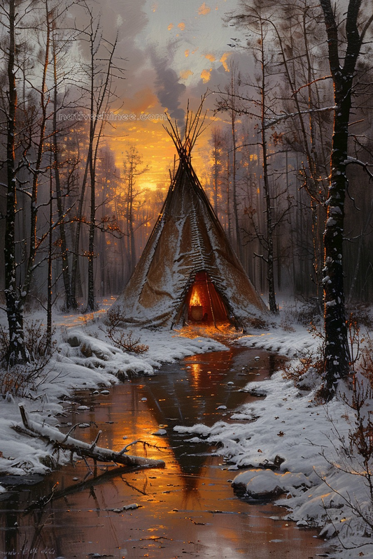 Warmth Amid the Winter Woods Native American Canvas