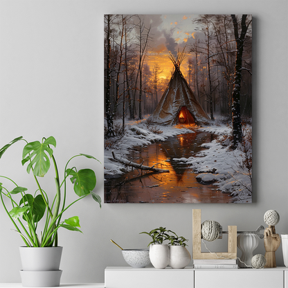 Warmth Amid the Winter Woods Native American Canvas