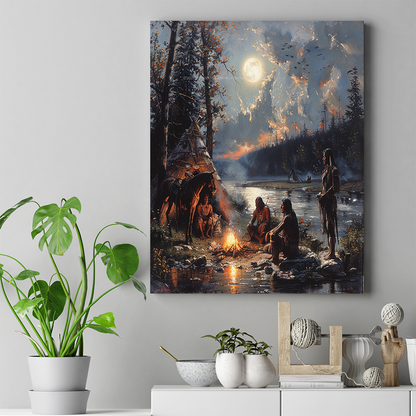 Nature’s Audience to Twilight Tales Native American Canvas