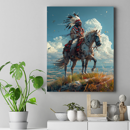 A Warrior's Journey Across the Plains Native American Horse Canvas