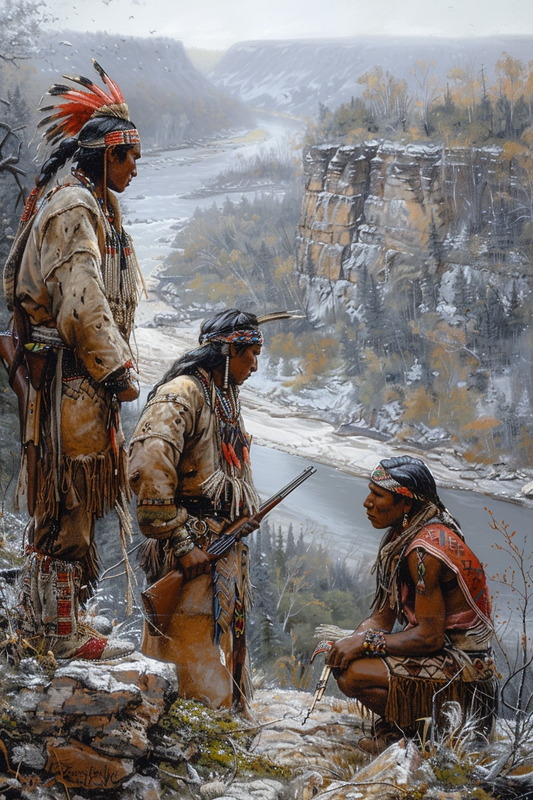 Overlooking the River Tales of Old Unfold Native American Canvas