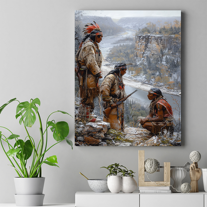 Overlooking the River Tales of Old Unfold Native American Canvas