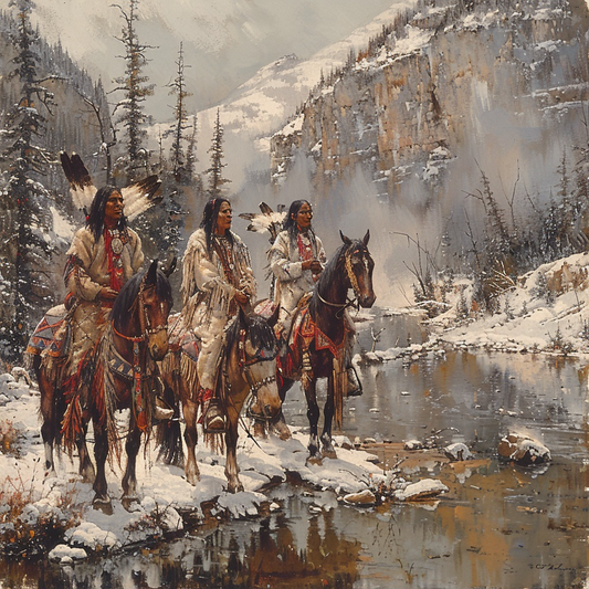 Treading the Frozen Path of Ancestors Native American Horse Canvas