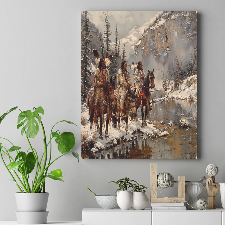 Treading the Frozen Path of Ancestors Native American Horse Canvas