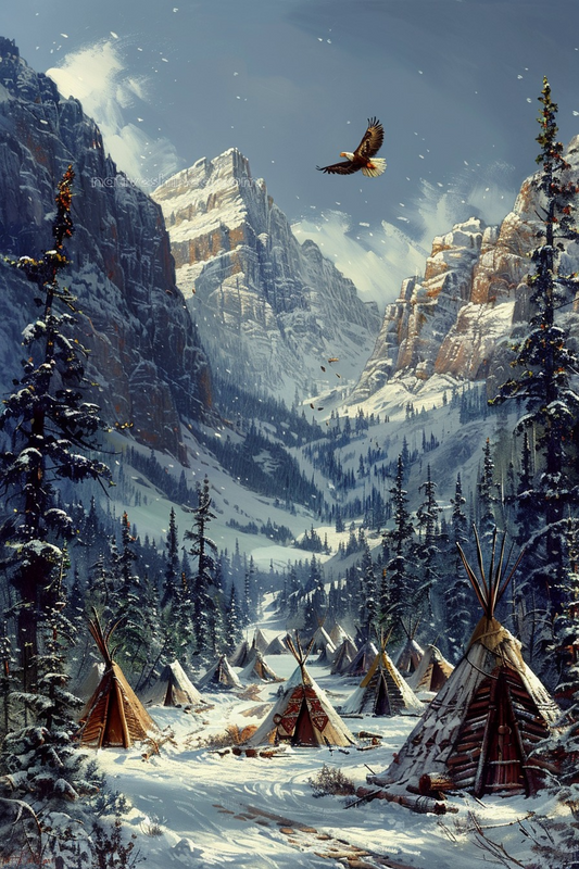 Eagle's Watch Over the Frozen Valley Native American Canvas