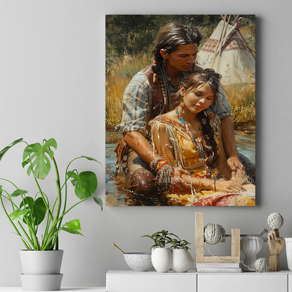 Embrace of the Heart: Love in Nature's Warmth Native American Canvas