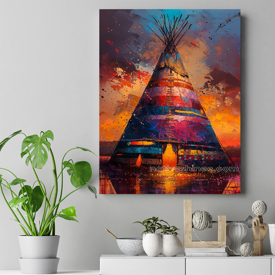 Radiant Colors of the Spirit: A Teepee at Twilight Native American Canvas